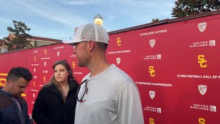 Lincoln Riley speaks with reporters after USC's 9th spring practice