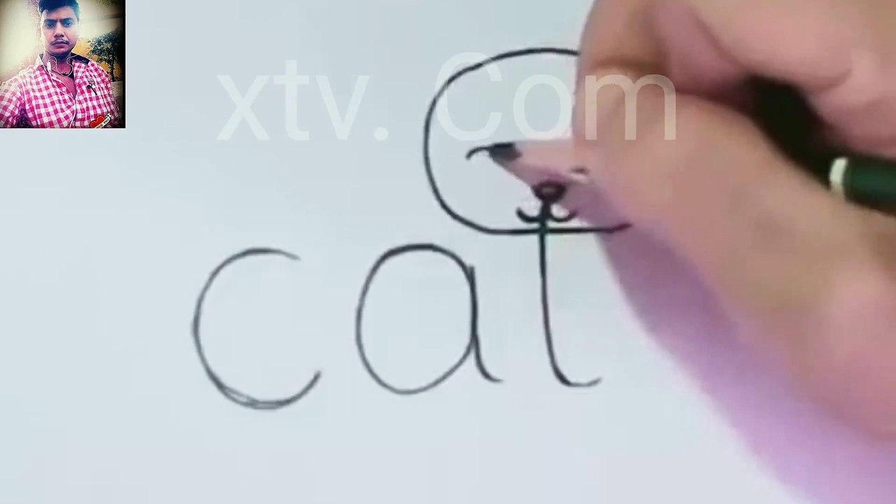 Very Easy!  How to turn Words Cat Into a Cartoon Cat.  (Wordtoons) learning step by step for kid