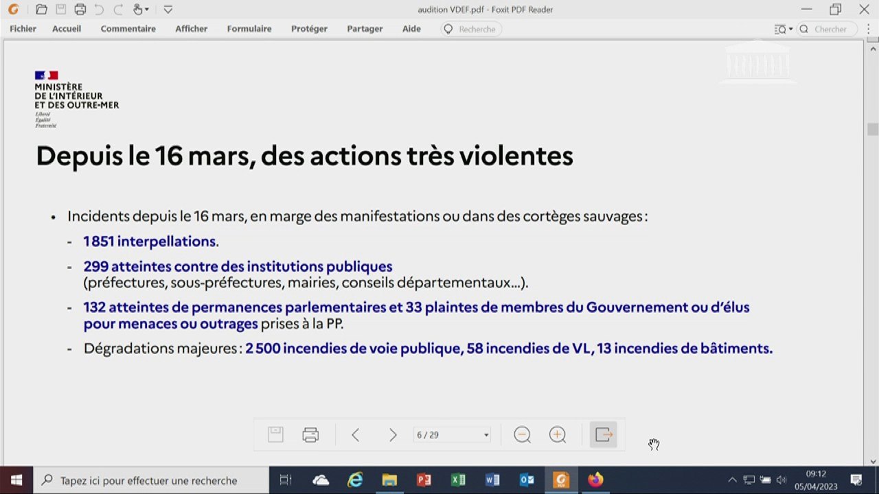 Retraites: selon Gérald Darmanin, depuis le 16 mars, 1851 interpellations et 132 atteintes de permanences parlementaires recensées