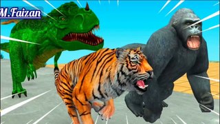 Green Funny Monkey Run Away From Tiger Gorilla | Animals Kids Video In The Obstacle Game