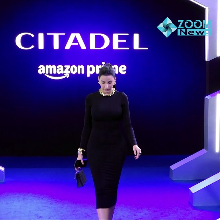 Nora Fatehi Look In Black Hugging Bodycon Dress Arrives At Priyanka Chopra's Citadel Premiere