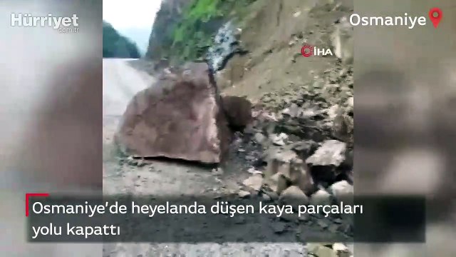 Osmaniye’de heyelanda düşen kaya parçaları yolu kapattı