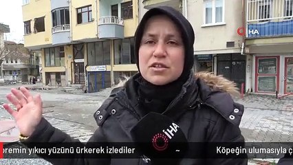 Köpeğin ulumasıyla çıktıları terasta depremin yıkıcı yüzünü ürkerek izlediler