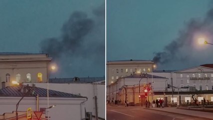 Smoke pours from fire at Russian defence ministry in Moscow