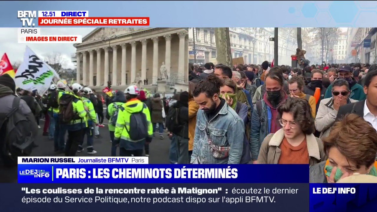 Retraites: après avoir occupé les locaux de Blackrock, les cheminots manifestent devant l'Assemblée nationale