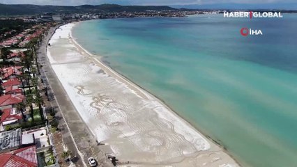 Her yer beyaza büründü gören şaşırdı: Ilıca plajı havadan görüntülendi