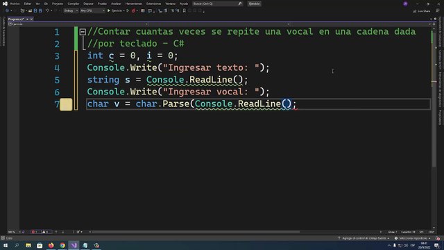 Contar cuántas veces se repite una vocal en una cadena dada por teclado en C#