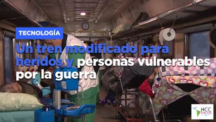 Un tren modificado para heridos y personas vulnerables por la guerra