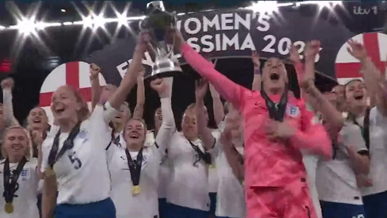 Watch moment England’s Lionesses lift trophy after winning inaugural Finalissima at Wembley
