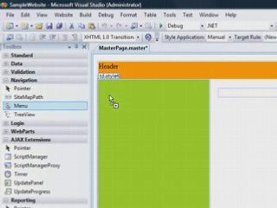Adding Visual Studio 2008 Menu Control to A Website