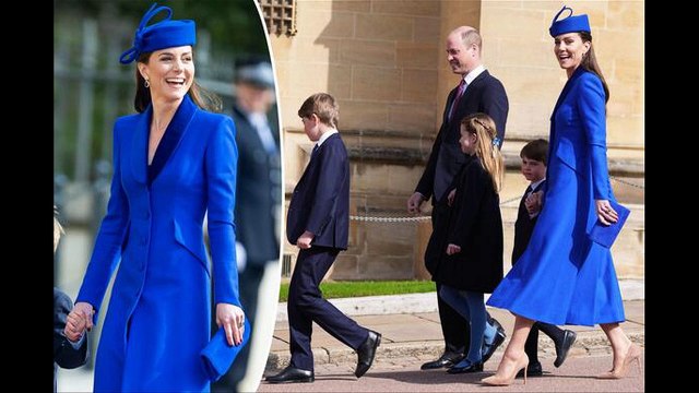 Kate's mini me! Princess Charlotte follows her mother's footsteps as they both wave to the crowd after leaving Easter Sunday service