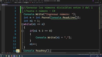 Generar los números divisibles entre 3 del 1 hasta n número en C#