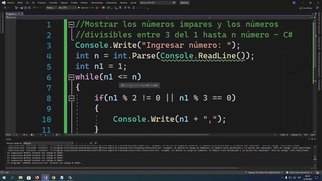 Mostrar los números impares y los números divisibles entre 3 del 1 hasta n número en C#