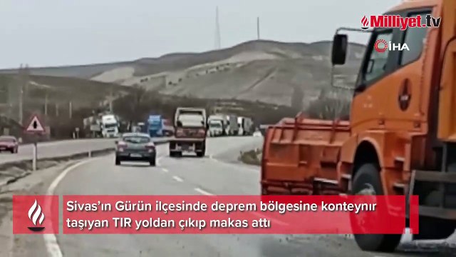 Deprem bölgesine konteynır taşıyan TIR kaza yaptı
