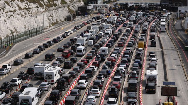 Huge queues of cars stretching back from Port of Dover amid 90-minute waits