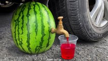 Car Tire Crushing and Smashing Everyday Objects for Fun and Relaxation JUICE WATERMELON