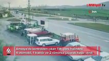 Amasya'da TIR'ın dehşet saçtığı anlar kamerada