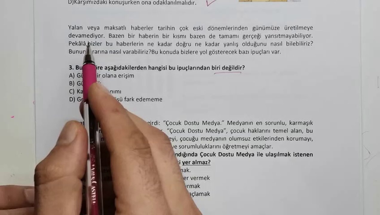 8.Sınıf Medya OKURYAZARLIĞI 2.Dönem 1.Yazılı Soruları ve Çözümü