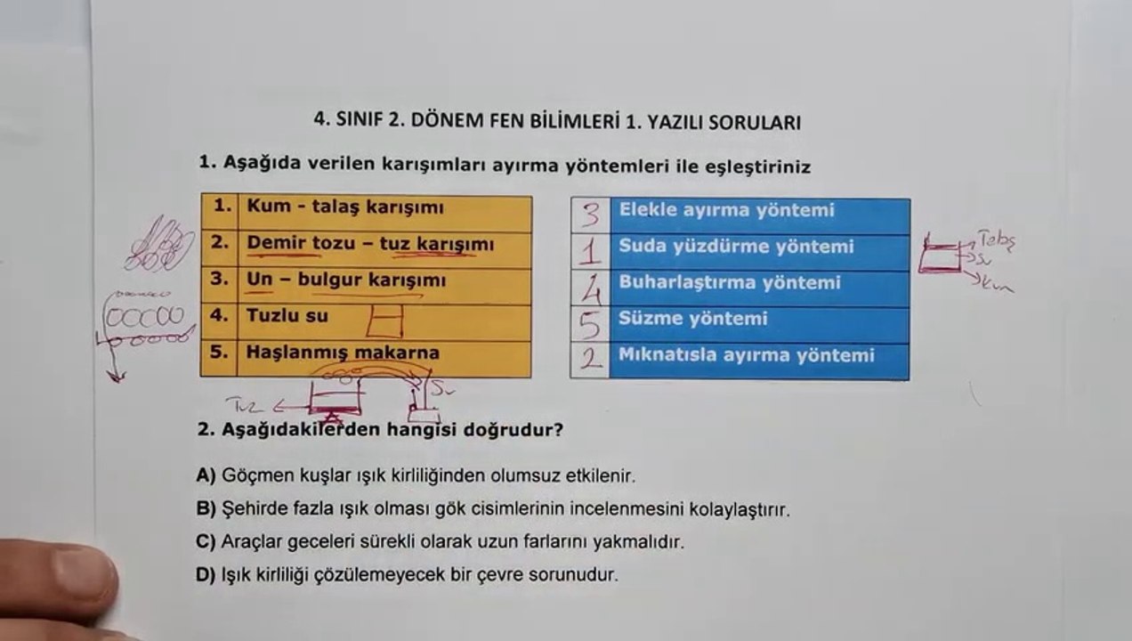 4.Sınıf Fen Bilimleri 2.Dönem 1.Yazılı Soruları ve Çözümü #2023 ‍ (%99 Çıkabilir )