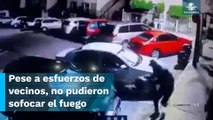 Rocían e incendian 6 autos de un fraccionamiento sujetos encapuchados en Morelia