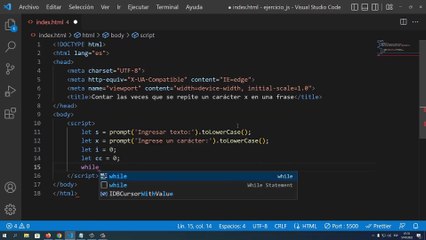 Contar las veces que se repite un carácter x en una frase en JavaScript