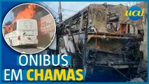 Ônibus pega fogo e atinge rede elétrica em Contagem