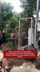 Tower Tak Berizin Dibongkar, Pembongkaran tower tak berizin di wilayah Jimbaran, Kuta Selatan, Senin (10/4). Hal ini sesuai dengan perintah Bupati Badung. Tim Yustisi mulai membongkar tower-tower tak berizin hari ini.