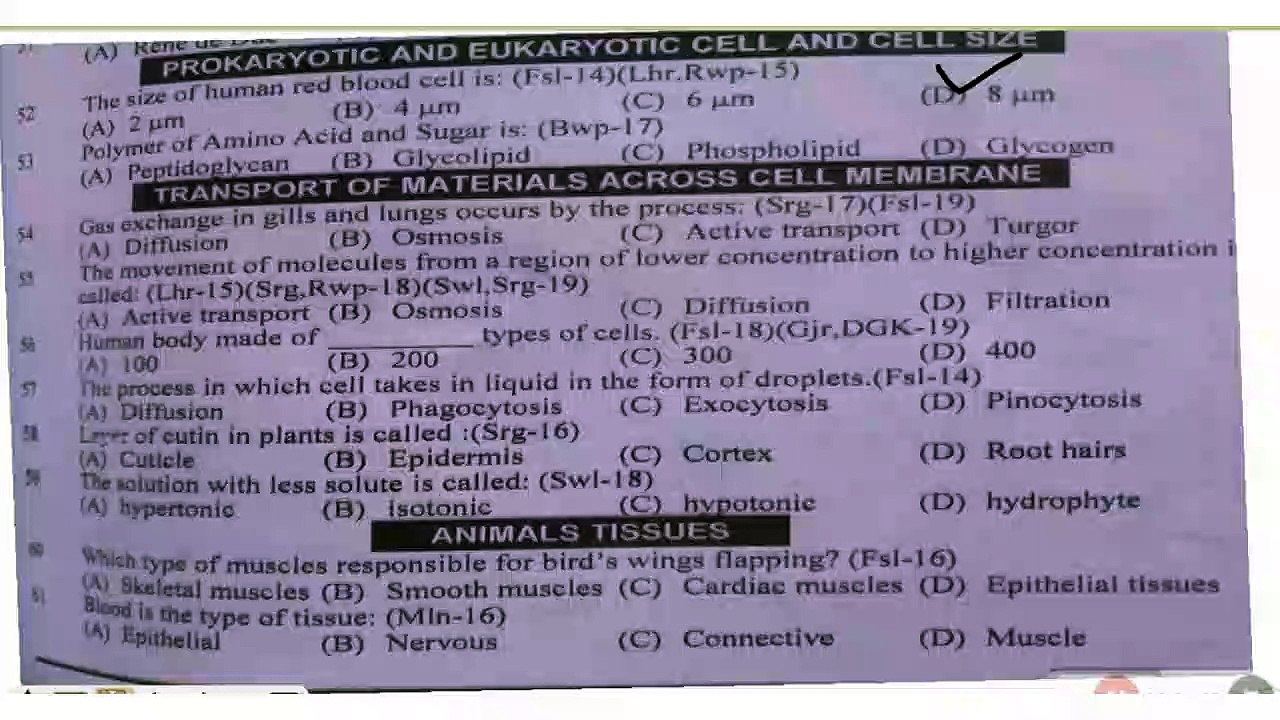 Biology Mcqs class 9th.Cell and Tissue part 02