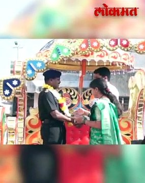 भारतीय सैन्य दलात सेवा बजावून घरी परतलेल्या सुभेदारचे गावाकडे जंगी स्वागत.