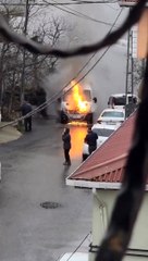 Beykoz'da okul servisi alev alev yandı