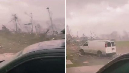 ABD'de fırtına sonrası bir evin bahçesine araba düştü! O anlar saniye saniye kamerada