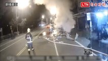 Lexus酒駕男自撞路樹火燒車 自行脫困多處燙傷送醫 (翻攝畫面)