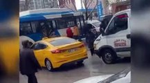 Otobüs şoförü, tartıştığı sürücünün aracını metrelerce sürükledi