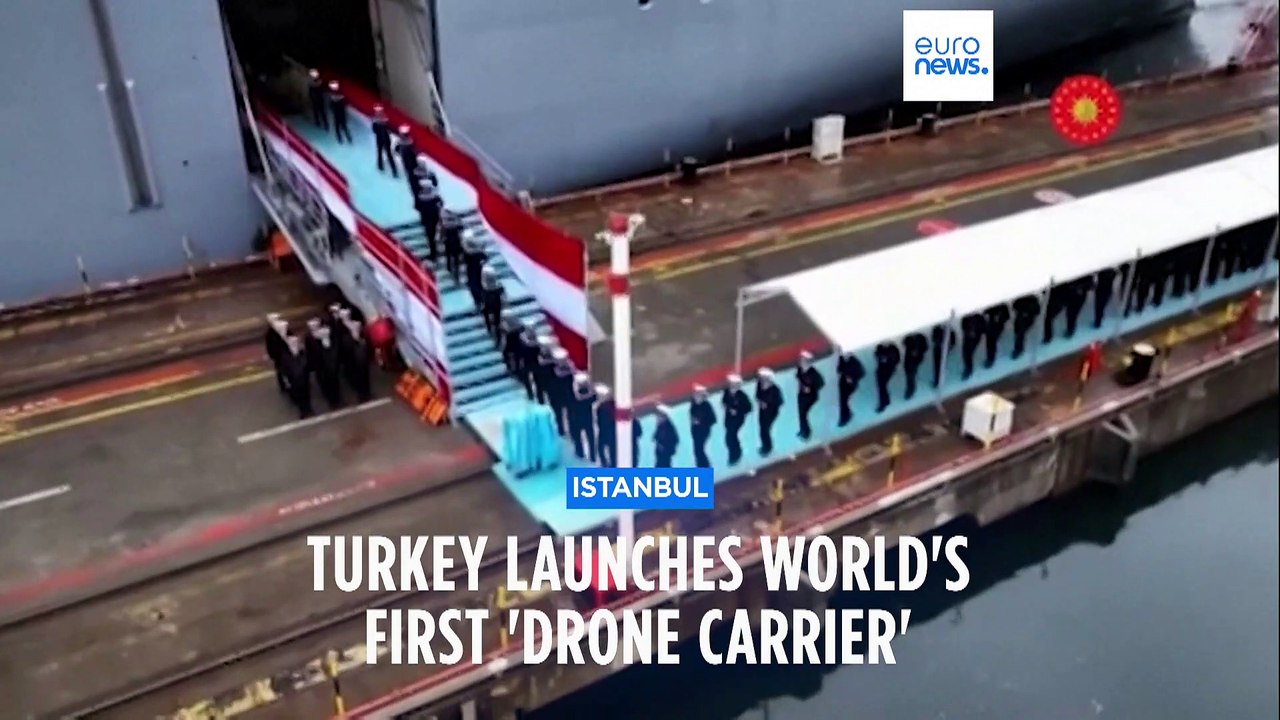 Turkish Navy launches UAV and helicopter carrier TCG Anadolu