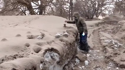 Russian street buried in ash after Shiveluch volcano erupts