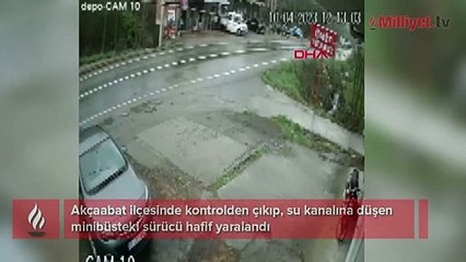 Minibüsün kanala uçtuğu kaza kamerada