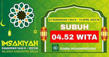 Imsakiyah Ramadhan 1444 H - 2023 H Wilayah Kabupaten Sinjai Hari Ke - 22