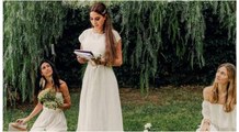 صور مغنية لبنانية تعلن الزواج من نفسها بفستان الزفاف
