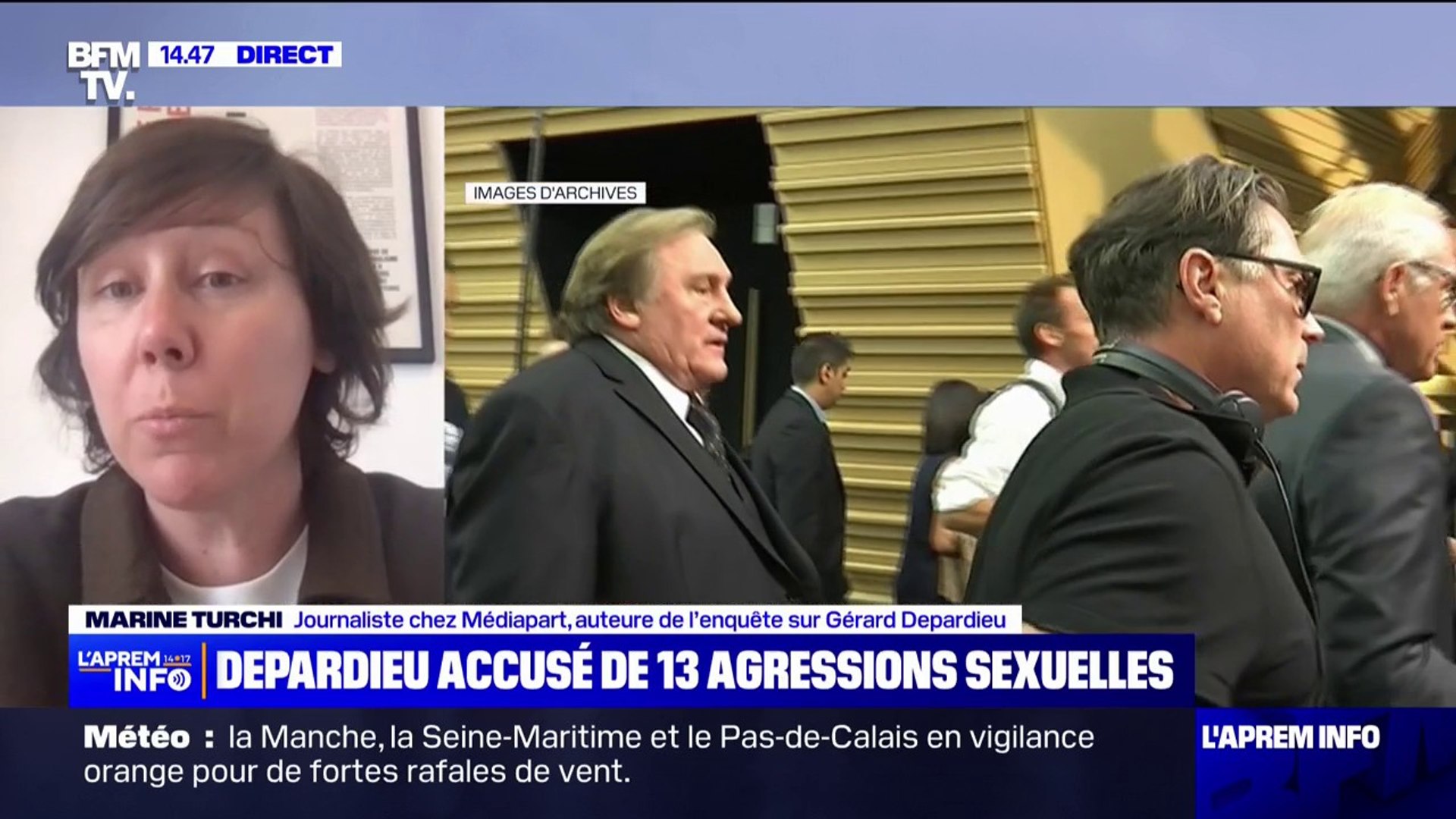 "'Ca va, c'est Gérard', c'est une phase que j'ai énormément entendue  pendant mon enquête", relate Marine Turchi, auteure de l'enquête de  Mediapart sur Gérard Depardieu