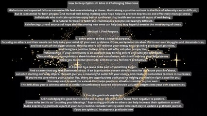 How to Keep Optimism Alive in Challenging Situations Misfortune