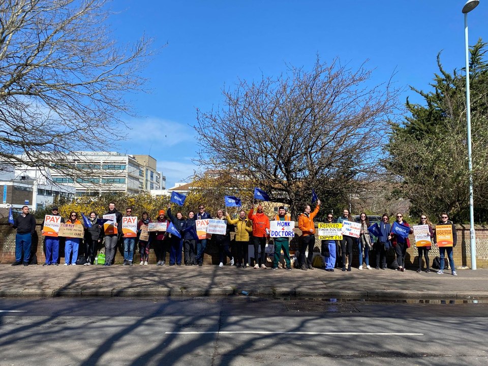Watch as junior doctors strike outside Worthing Hospital