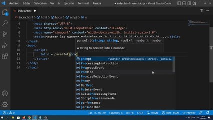 Mostrar los números múltiplos de 7: 7,14,21,28,35,42,49,56,63,70,... en JavaScript