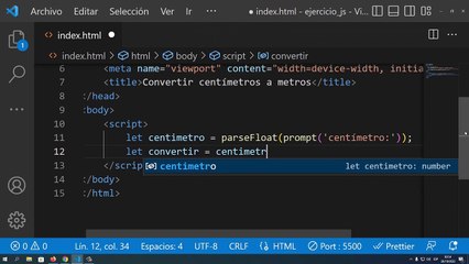 Cómo convertir centímetros a metros en JavaScript con Visual Studio Code 📏