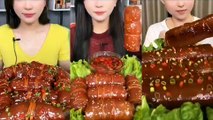 ASMR Chinese YUMMY FOOD——Spicy Pork Skin Rolls, Chinese Food Eating, Yummy Food, Spicy Food.