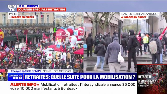 Retraites: une fin de manifestation marquée par des débordements à Nantes