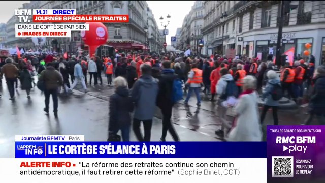 Retraites: le cortège parisien s'élance depuis place de l'Opéra