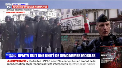 Video herunterladen: Réforme des retraites: au cœur d'un escadron de gendarmes qui encadre le deuxième cortège parisien