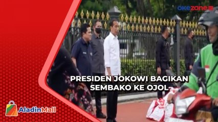 Ditemani Erick Thohir, Presiden Jokowi Bagikan Sembako ke Ojol di Depan Istana