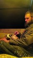 Sleepy Baby Livestock Rest Their Heads on Farmers Arm