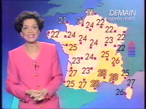 TF1 - 31 Août 1993 - Pubs, teasers, JT Nuit, météo (Catherine Laborde), générique Reportages